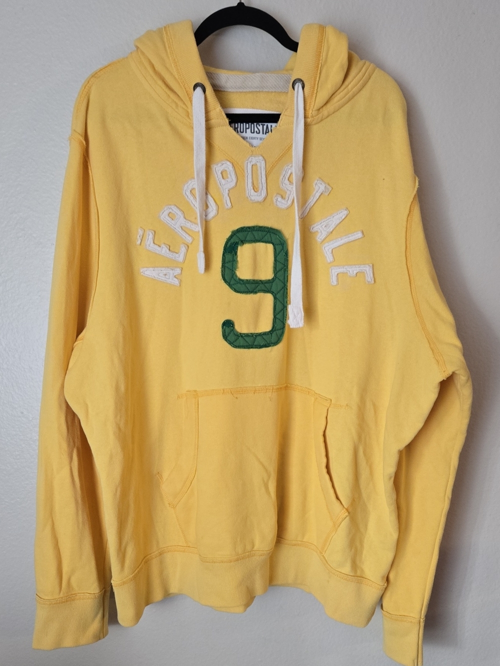 Aeropostale Yellow Varsity 9 Hoodie Sweatshirt XXL Distressed Y2K